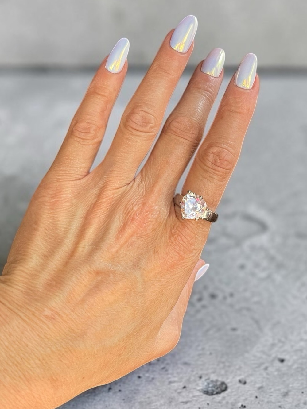 Large Heart Cut CZ Solitaire Engagement Ring Silver Tone Size 9.5